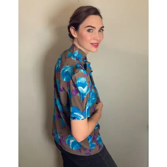 Balmain ~ VINTAGE Pierre Balmain Silk Floral Print Tie-Neck Bow Blouse ~Sz 42